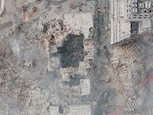 The aerial view of the destroyed World Trade Center taken on September 23, 2001.